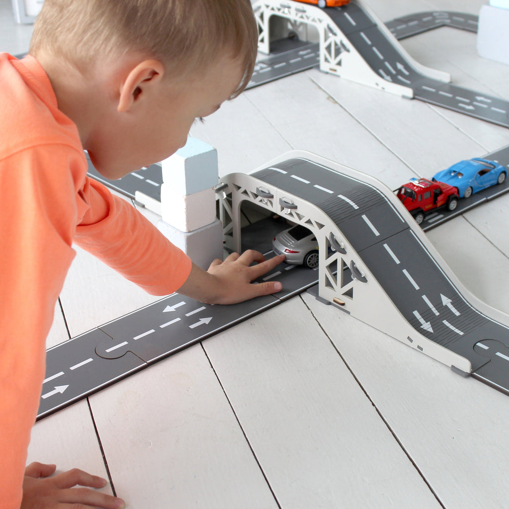 Wooden Toy Car Track Set with Bridge: Fun Toy Road Puzzle
