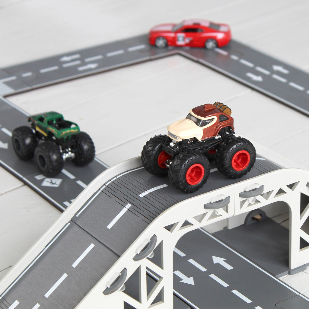 Wooden Toy Car Track Set with Bridge: Fun Toy Road Puzzle