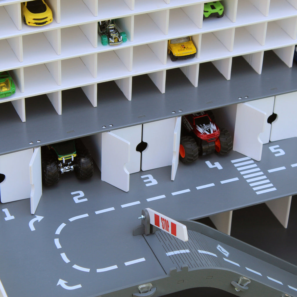 Gift for boy, Toy garage for toy cars 1:64 scae made of plywood in white
