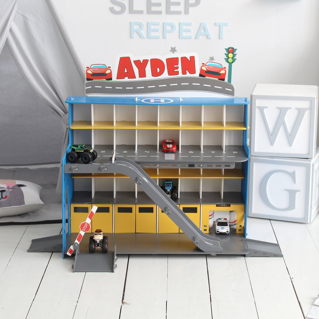 handmade wooden wood toy car wash parking garage display shelf
storage organizer personalized gift boys ages 3 4 5