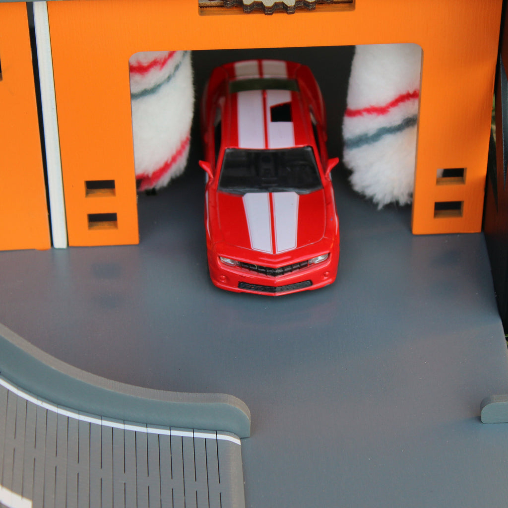 Gift for boy, wooden toy garage for age 4 - 7 years in black and orange