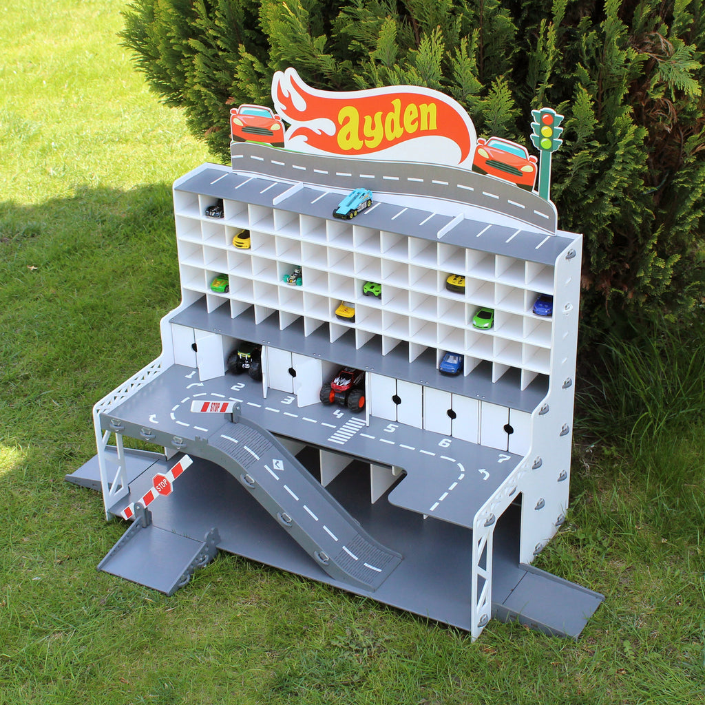 Gift for boy, Toy garage for toy cars 1:64 scae made of plywood in white