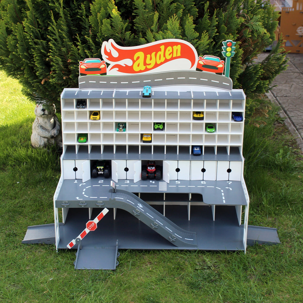 Gift for boy, Toy garage for toy cars 1:64 scae made of plywood in white
