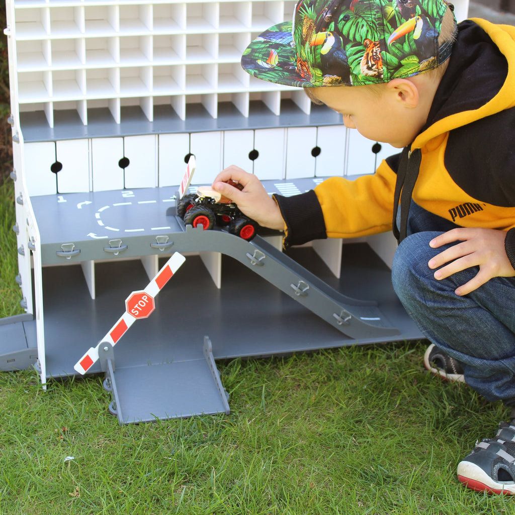 Gift for boy, Toy garage for toy cars 1:64 scae made of plywood in white