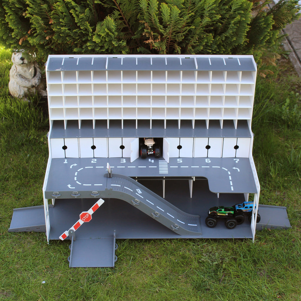 Gift for boy, Toy garage for toy cars 1:64 scae made of plywood in white