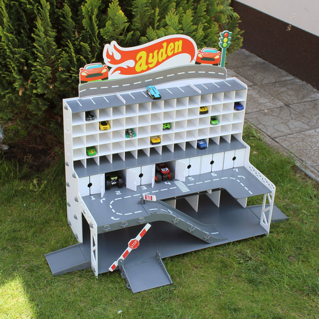 Gift for boy, Toy garage for toy cars 1:64 scae made of plywood in white