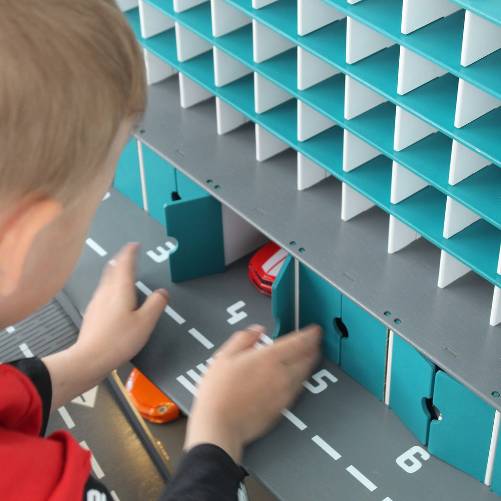 Handmade Wooden Toy Garage with Doors, Ramps, and Gates - Perfect Gift for Toddler Boys aged 3-5 - Eco-Friendly and Sustainable