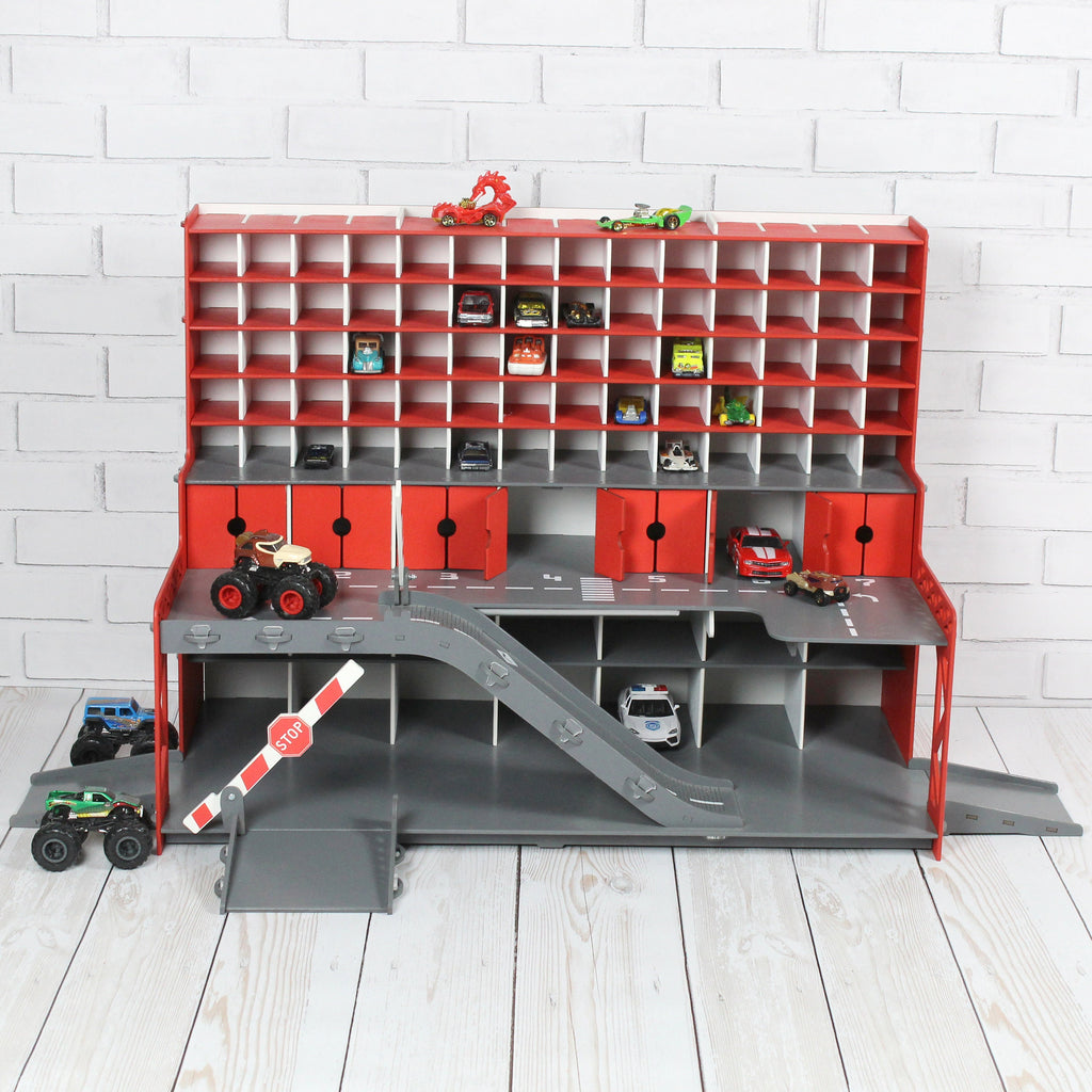 Kids Storage for 3 inch long toy cars with doors, ramps, gates and personalization