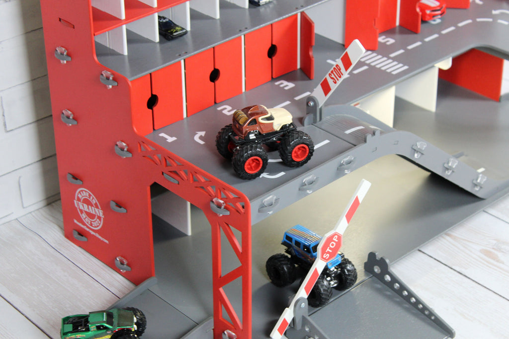 Kids Storage for 3 inch long toy cars with doors, ramps, gates and personalization