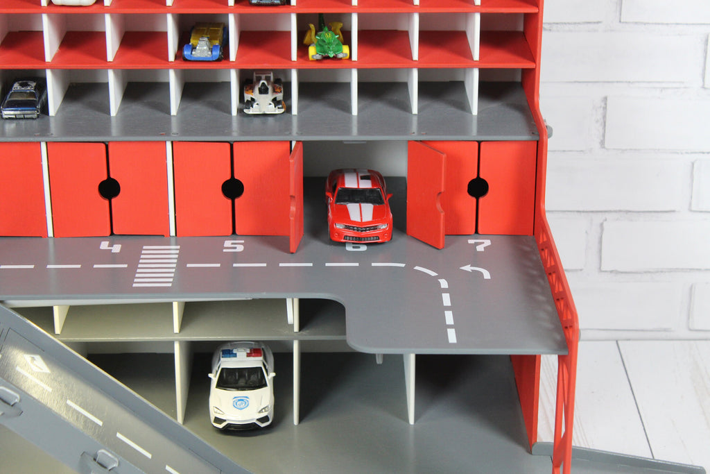 Kids Storage for 3 inch long toy cars with doors, ramps, gates and personalization