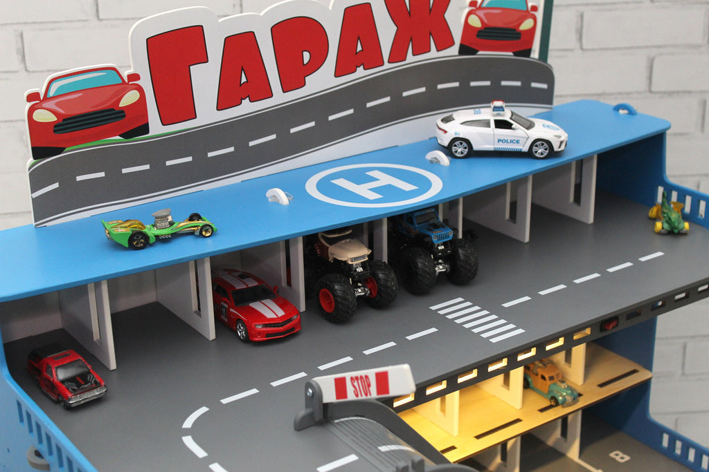 Toy garage for Monster Truck, Toy Storage for toy Cars, Wooden Toy Garage