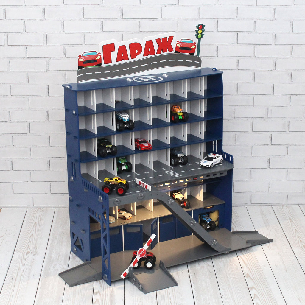 Toy Car Garage, Toddler Boy Gift 3 4 5 years old, Personalized License Plate Gift, Boys Playroom Set, Monster Truck Parking Lot