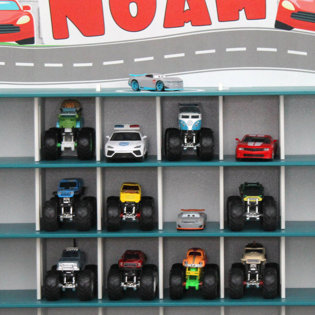 Wooden Toy Garage, Personalized Capacitive Toy Car Storage, Toddler Boy Fascinating Imaginative Play Gameset, Diecast Monster Truck Shelf