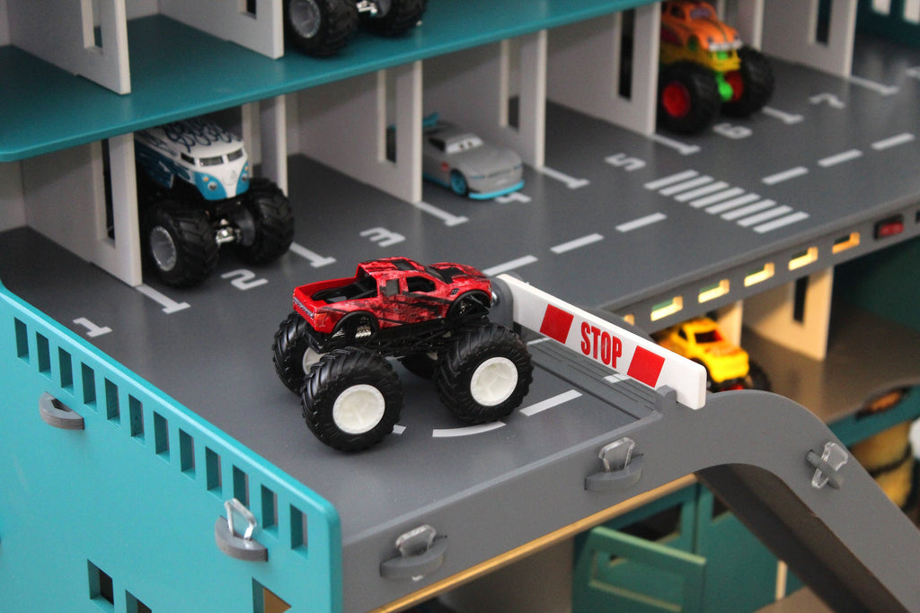 Wooden Toy Garage, Personalized Capacitive Toy Car Storage, Toddler Boy Fascinating Imaginative Play Gameset, Diecast Monster Truck Shelf