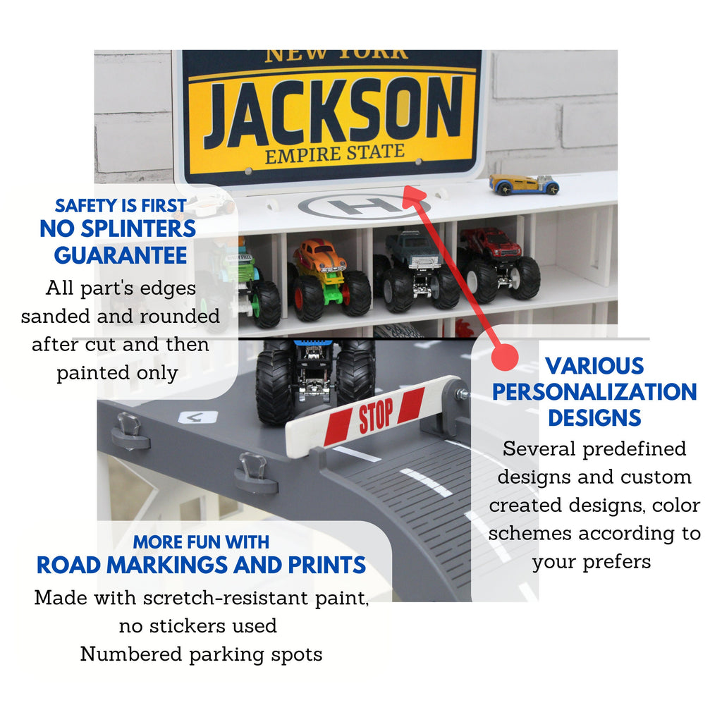 Toy Car Garage With a Toy Car Wash Personalized with US License Plate