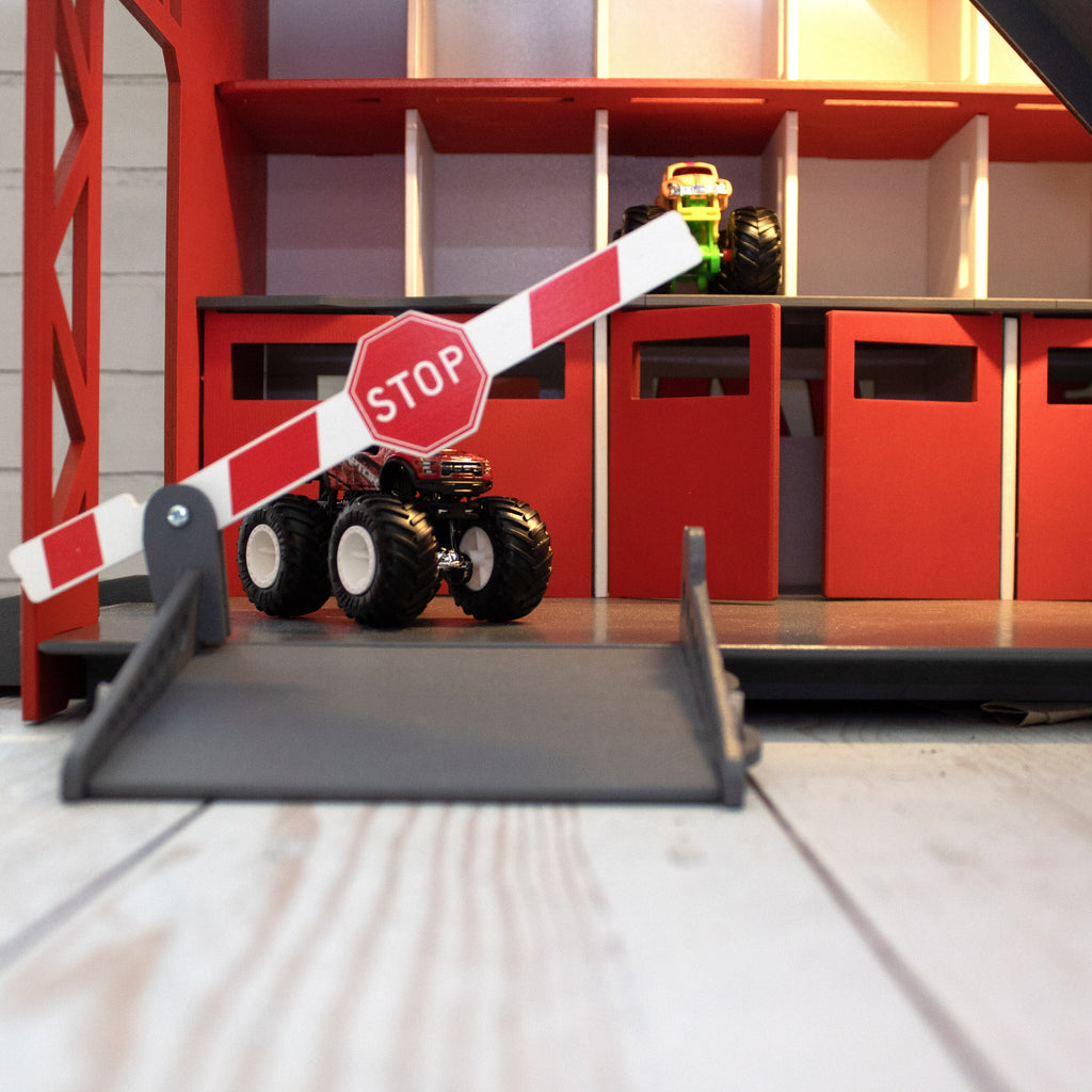 wooden toy car garage with ramps