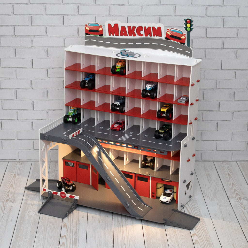 Toy Car Garage • Toy Car Storage • Toddler Boy 3 4 5 yo Gift • Wooden Toy Garage • Personalized