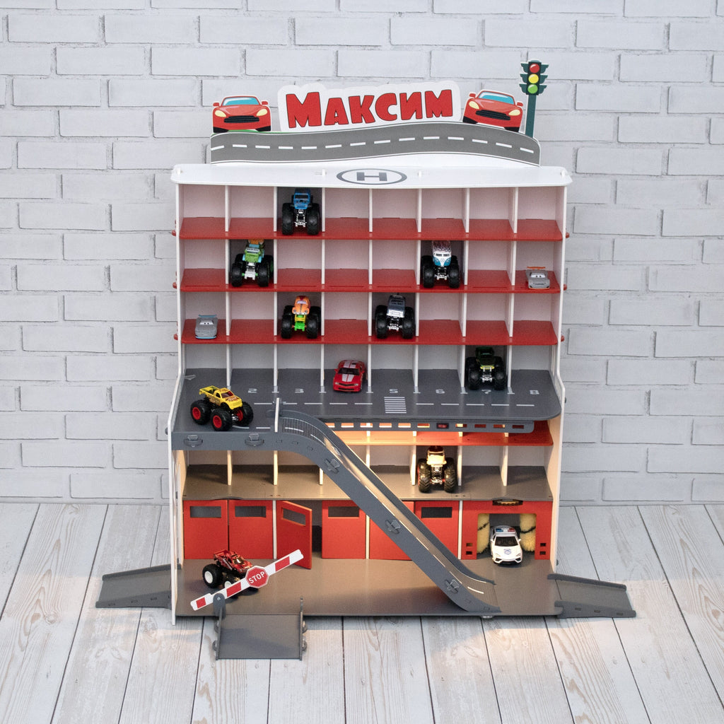 Toy Car Garage • Toy Car Storage • Toddler Boy 3 4 5 yo Gift • Wooden Toy Garage • Personalized