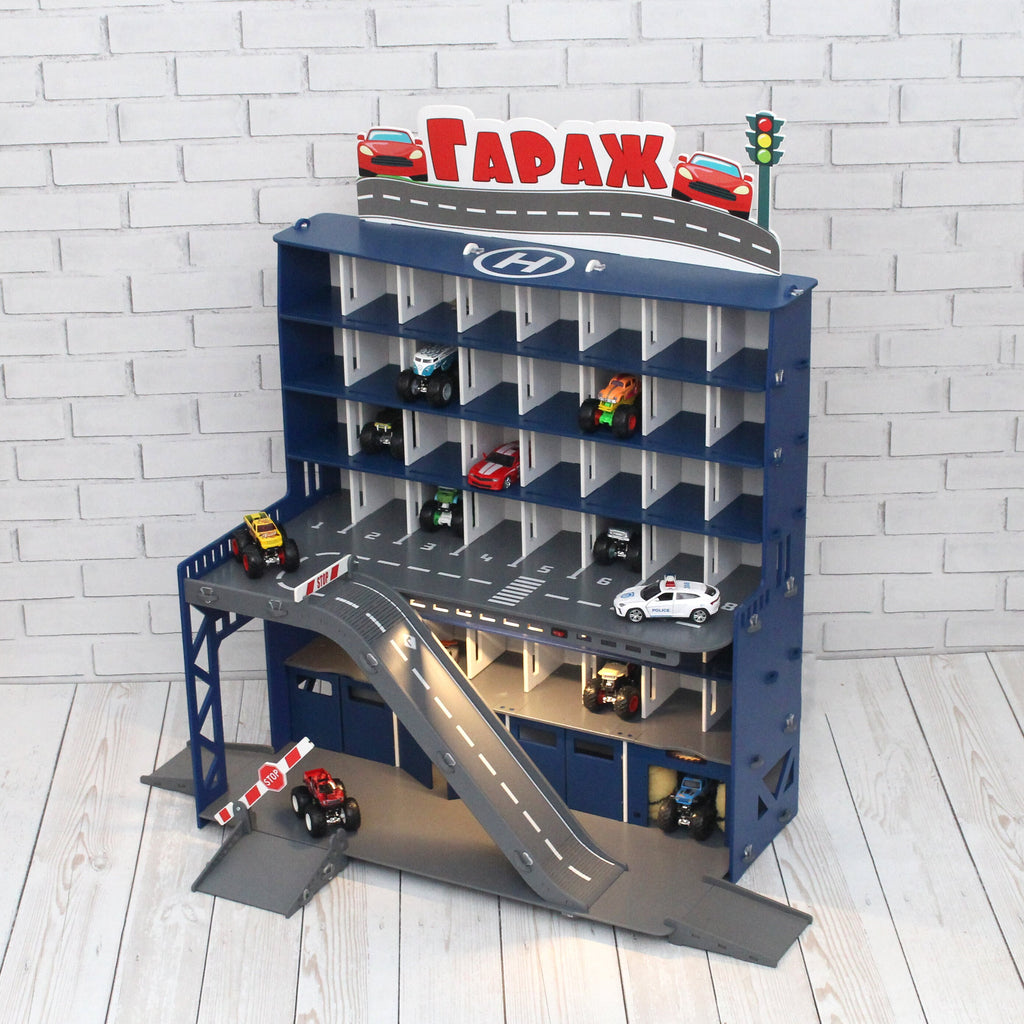 Toy Car Garage, Toddler Boy Gift 3 4 5 years old, Personalized License Plate Gift, Boys Playroom Set, Monster Truck Parking Lot