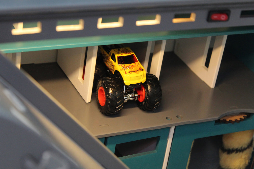 Wooden Toy Garage, Personalized Capacitive Toy Car Storage, Toddler Boy Fascinating Imaginative Play Gameset, Diecast Monster Truck Shelf