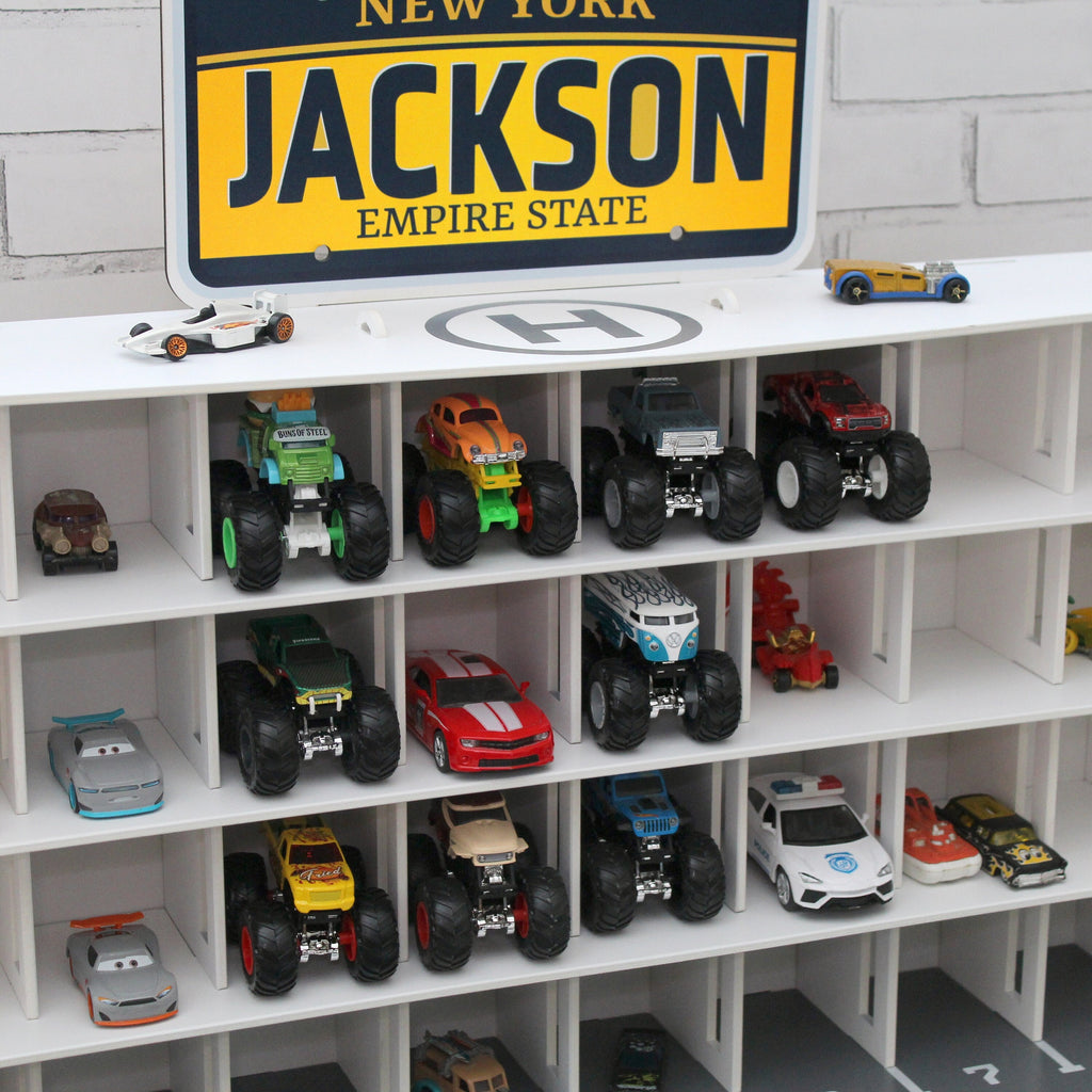 Toy Car Garage With a Toy Car Wash Personalized with US License Plate