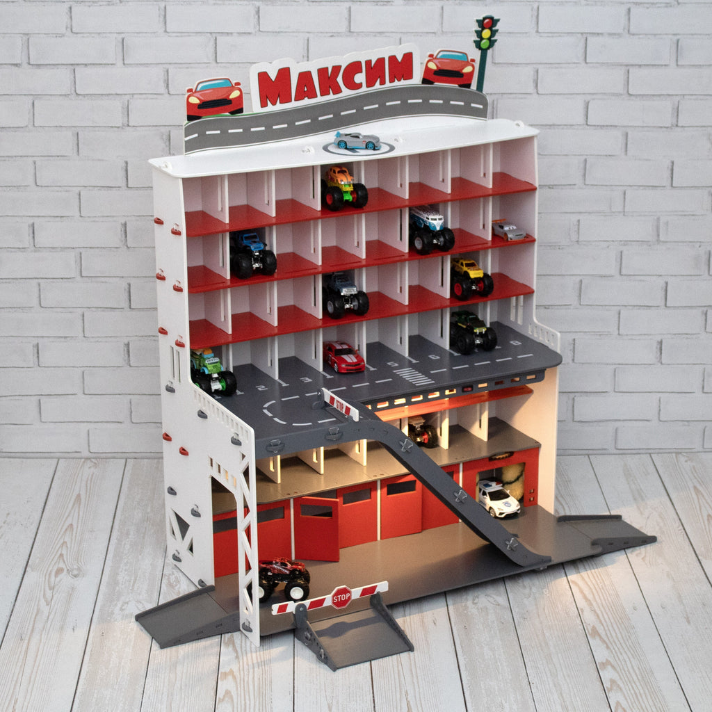 Toy Car Garage • Toy Car Storage • Toddler Boy 3 4 5 yo Gift • Wooden Toy Garage • Personalized