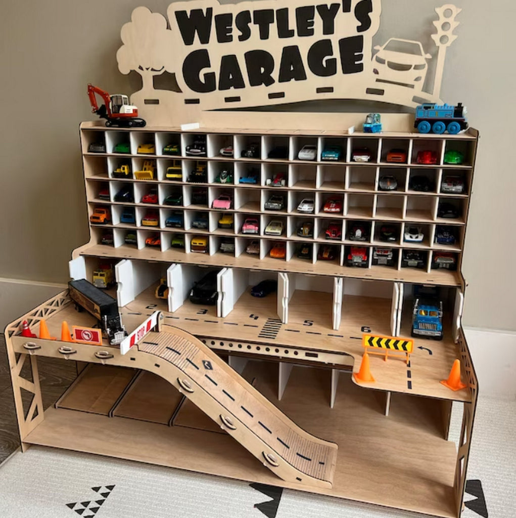Toddler Boy Gift • Toy Garage for Boy 3 4 5 Years Old • Die Cast Toy Cars Display 1/64 scale