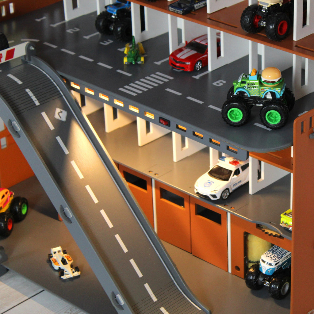 Toy Car Storage, Toy Shelf For Diecast Toy Cars, 1:64 scale Monster Truck Display, Wooden Toy Garage