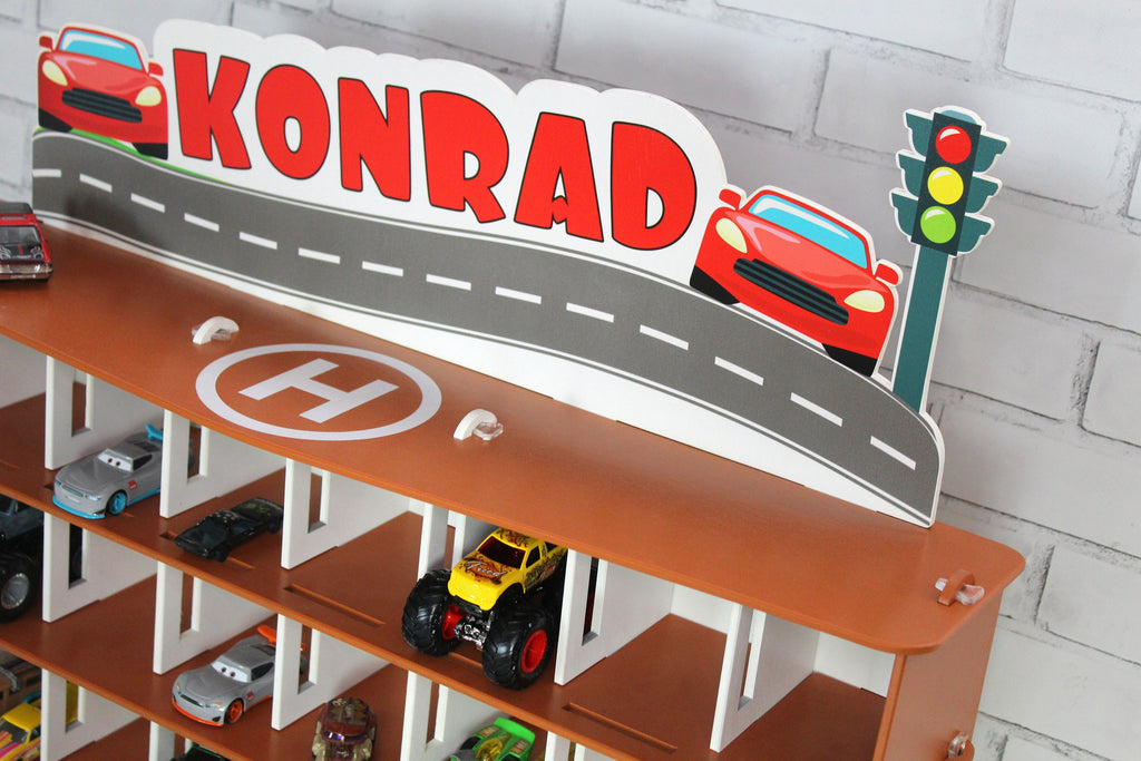 Toy Car Storage, Toy Shelf For Diecast Toy Cars, 1:64 scale Monster Truck Display, Wooden Toy Garage