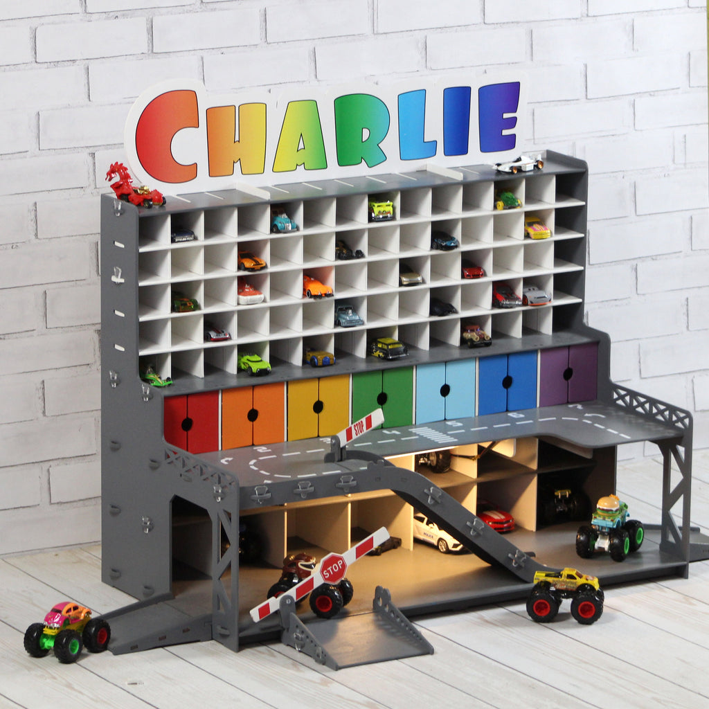 Toddler Boy Gift • Toy car garage for toy cars 1:64 scale • Wooden Toy Parking Lot