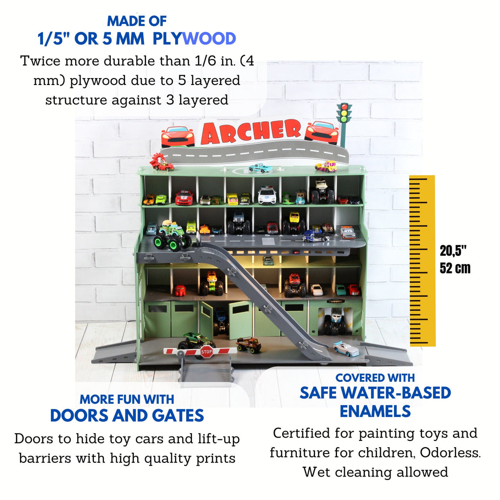 Personalized Toy Garage for Toy Cars - Perfect Christmas 2023 Gift for Toddlers