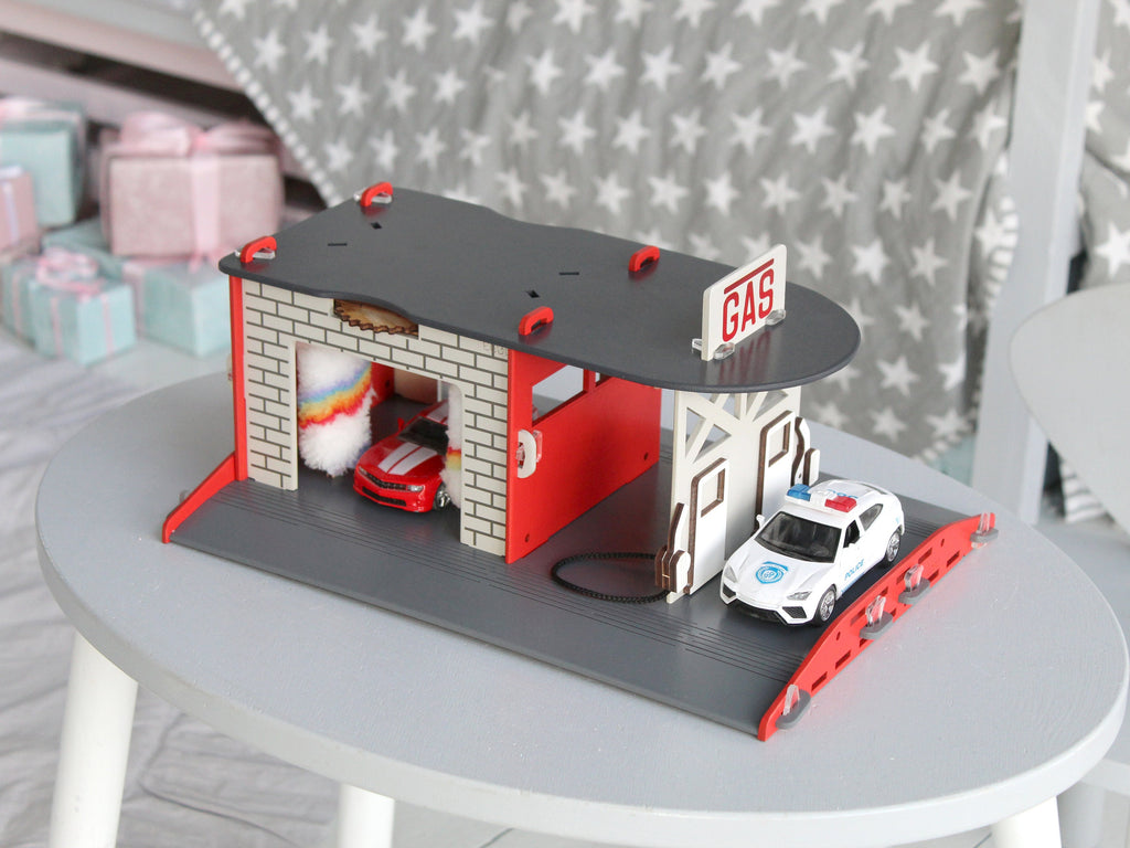 Puzzle Roads for Toy Cars with Toy Garages and Toy Bridges