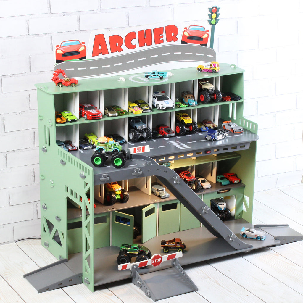 Personalized Toy Garage for Toy Cars - Perfect Christmas 2023 Gift for Toddlers