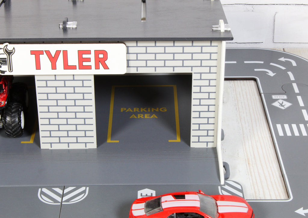 Toy Garage and Service Station with Push and Pull Sliding Gates