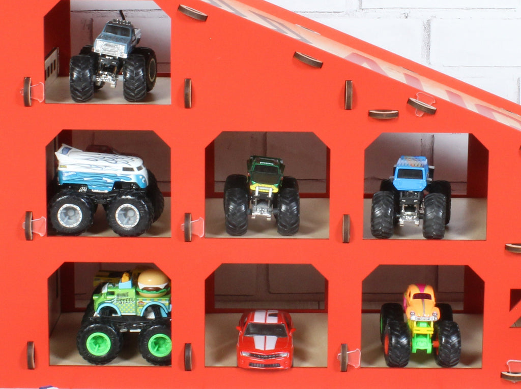 A side view of the toy car ramp, highlighting its sleek design and smooth finish.