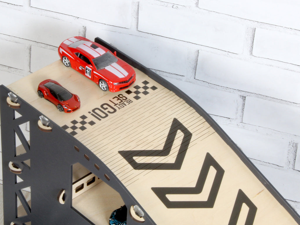 Toy Slope, Toy Car Jump Ramp 3 feet long, Speedy Race Down Stunt Playset, Toy Vehicles Storage, Wooden Toy Garage, Personalized Gift