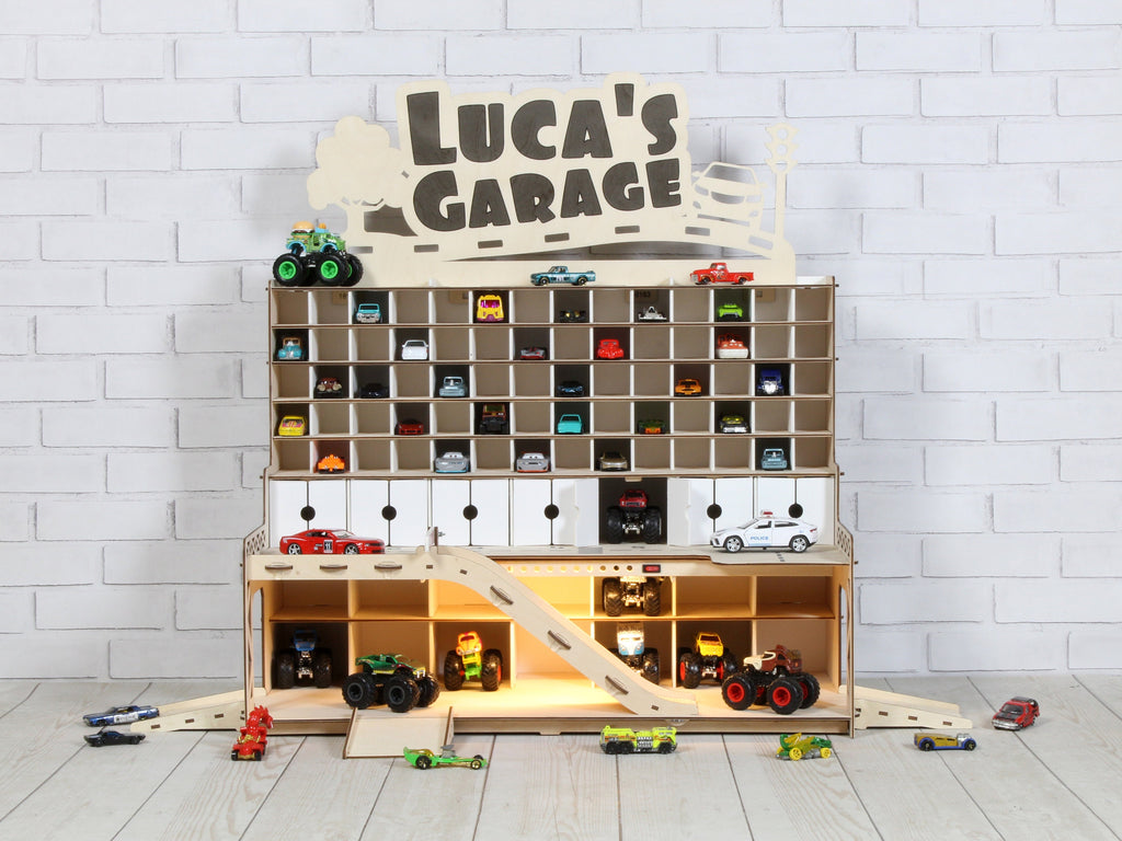 Toddler Boy Gift • Toy Garage for Boy 3 4 5 Years Old • Die Cast Toy Cars Display 1/64 scale