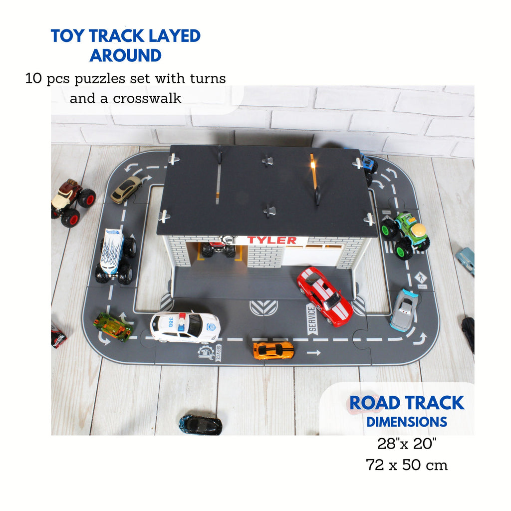 Personalized Toy Garage with Toy Road Track, a Unique Gift for Boys