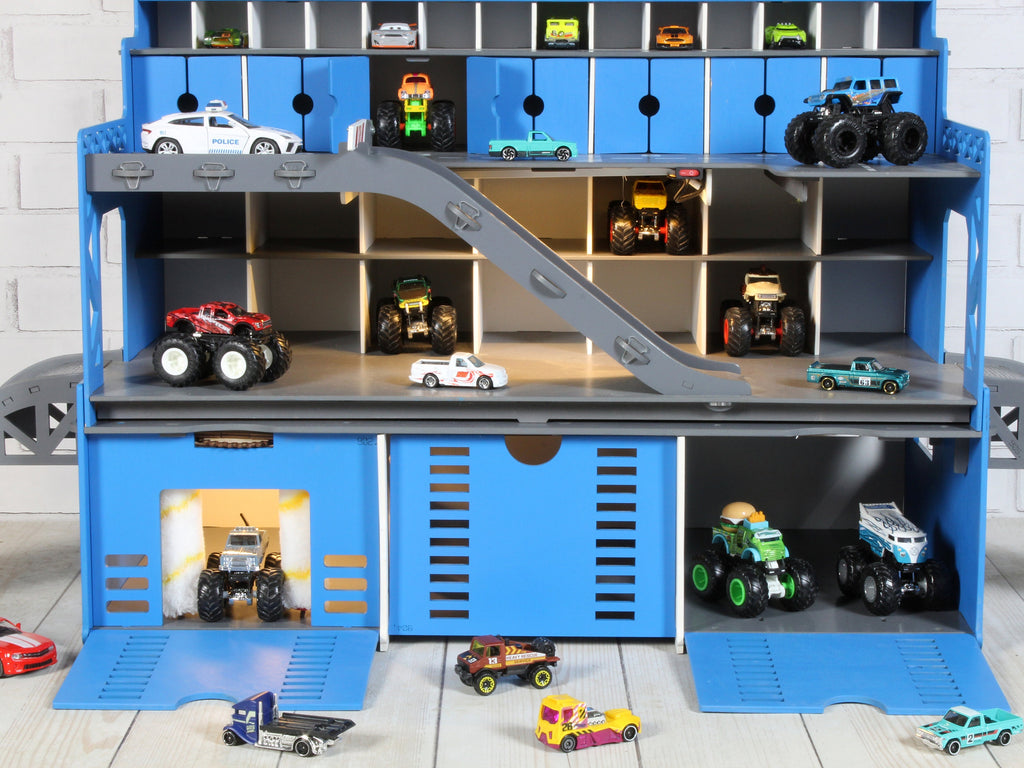 Fun and Functional Toy Car Garage with Toy Car Wash, Gates, Doors, and Ramps