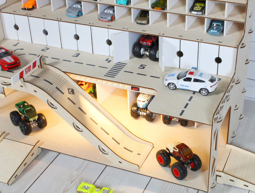 Nursery decor: personalized toy car storage