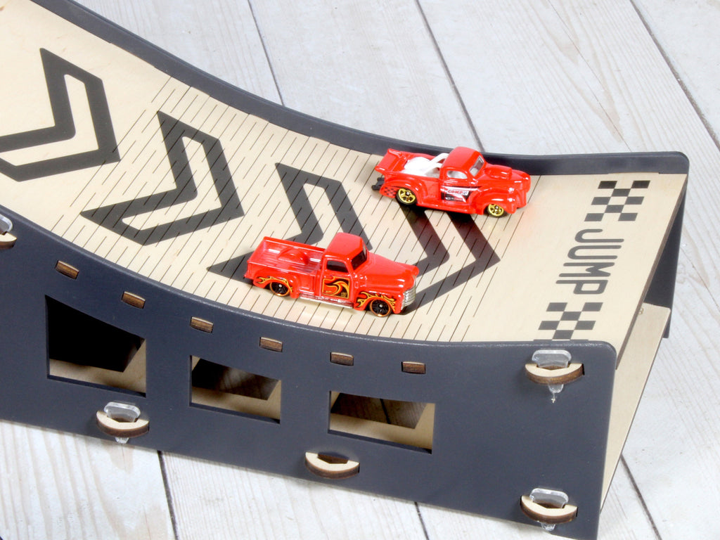 Toy Slope, Toy Car Jump Ramp 3 feet long, Speedy Race Down Stunt Playset, Toy Vehicles Storage, Wooden Toy Garage, Personalized Gift