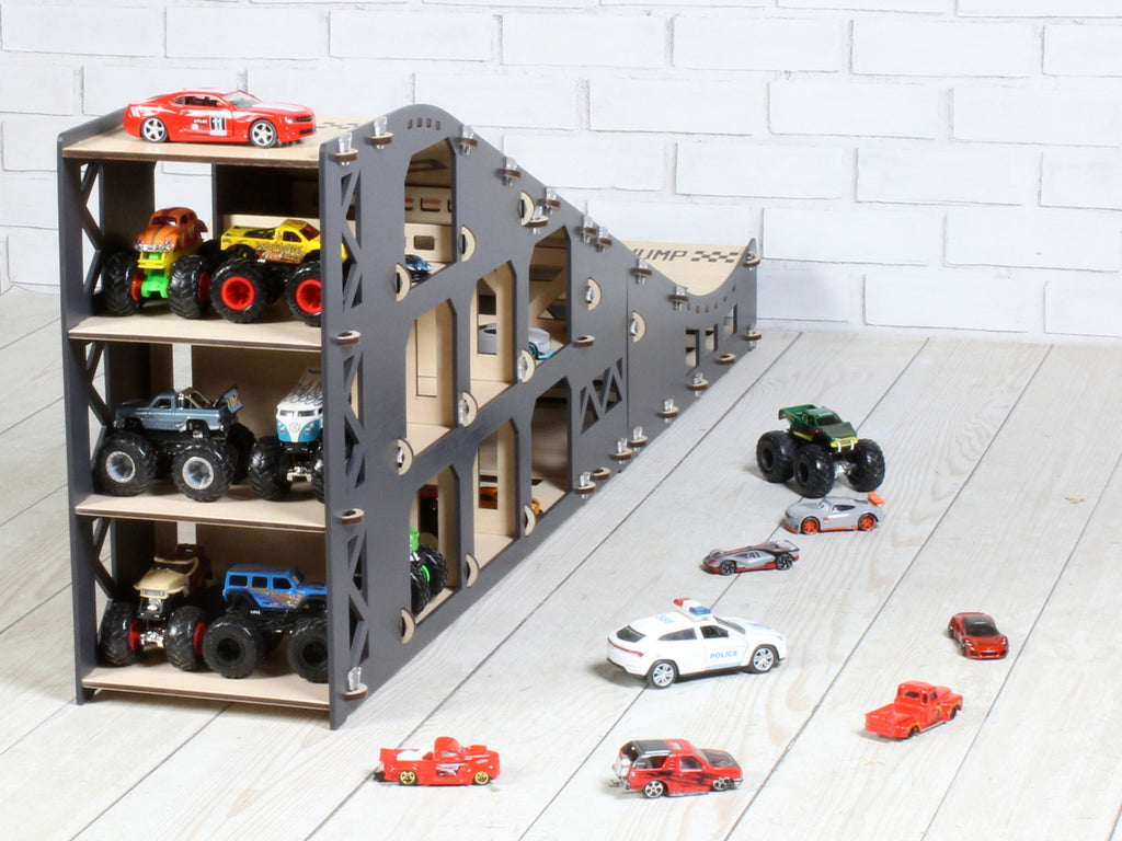 Toy Slope, Toy Car Jump Ramp 3 feet long, Speedy Race Down Stunt Playset, Toy Vehicles Storage, Wooden Toy Garage, Personalized Gift