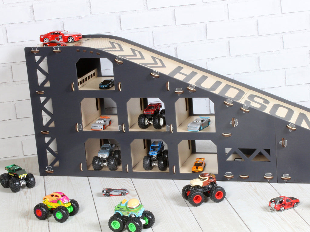 Toy Slope, Toy Car Jump Ramp 3 feet long, Speedy Race Down Stunt Playset, Toy Vehicles Storage, Wooden Toy Garage, Personalized Gift