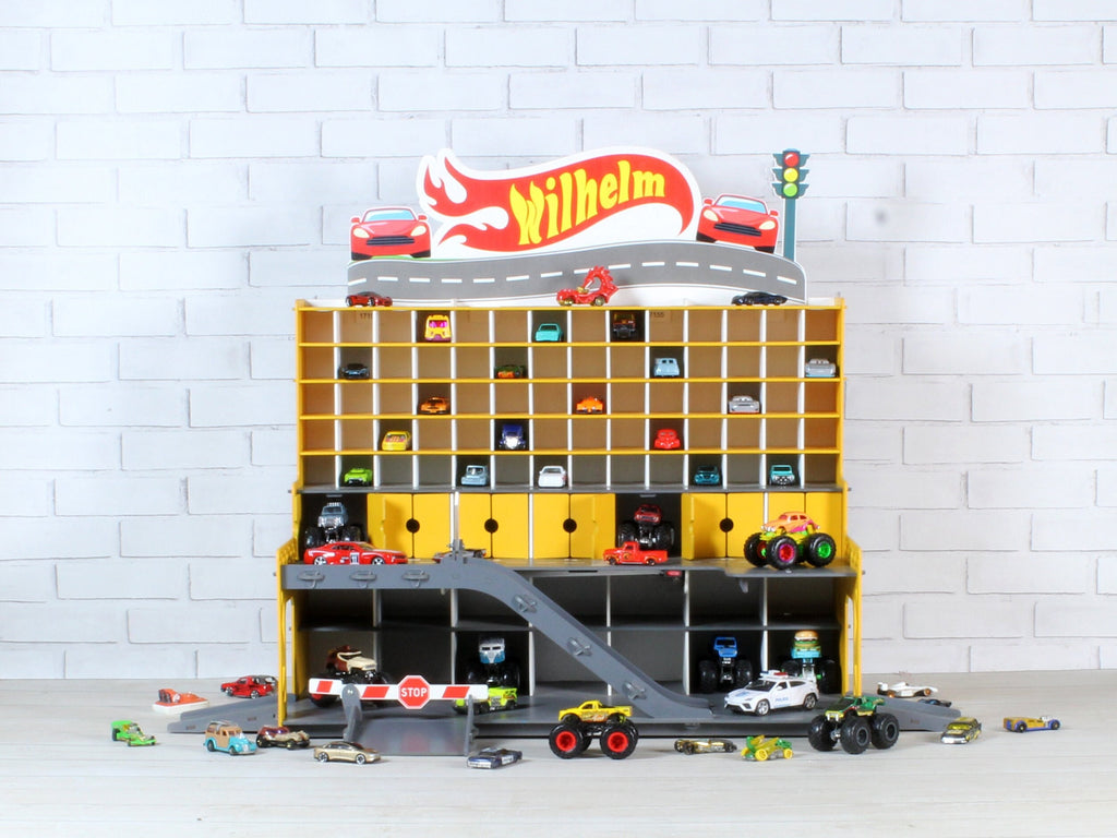 Ultimate Toy Garage for Toddler Boys - Store 1/64 Cars and Trucks, Features Car Wash & Stop Gates