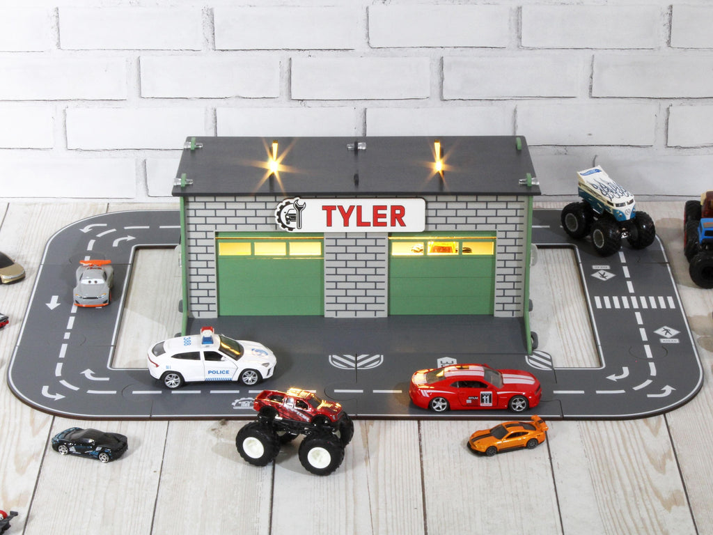 Puzzle Roads for Toy Cars with Toy Garages and Toy Bridges