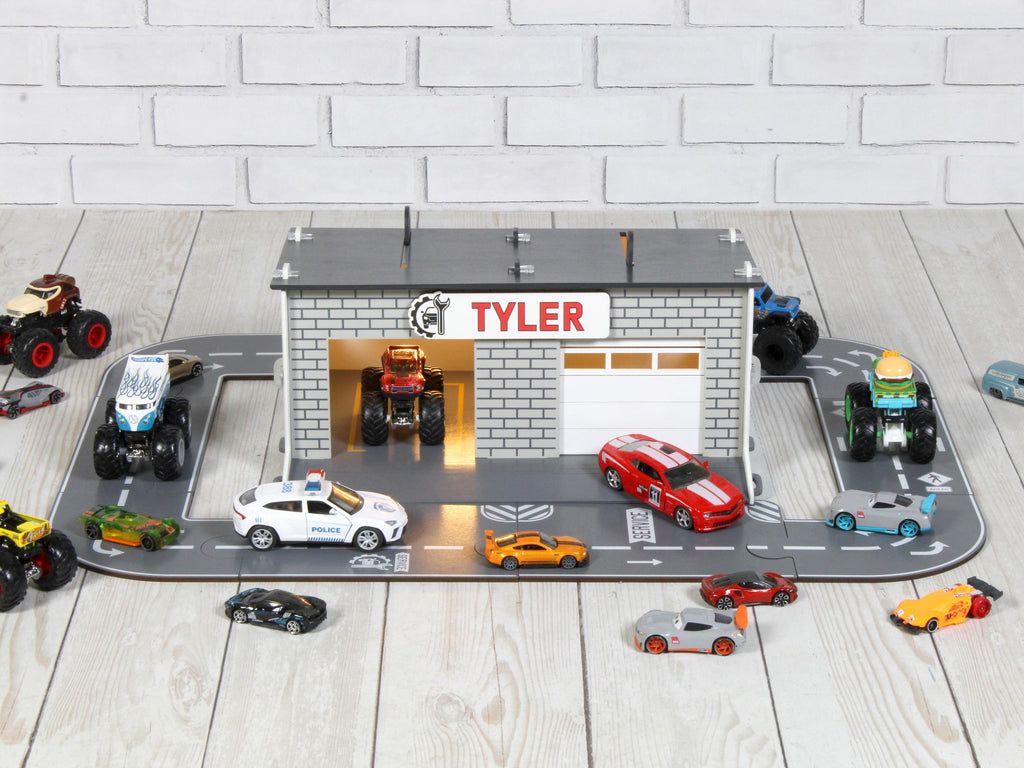 Puzzle Roads for Toy Cars with Toy Garages and Toy Bridges
