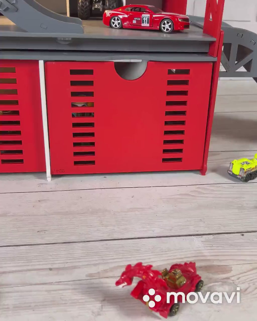 Personalized Toy Car Garage for 1/64 & 1/32 Scale Cars, Unique Toddler Boy Gift with Road, Ramp, Doors, Gates, Markings, and Car Wash