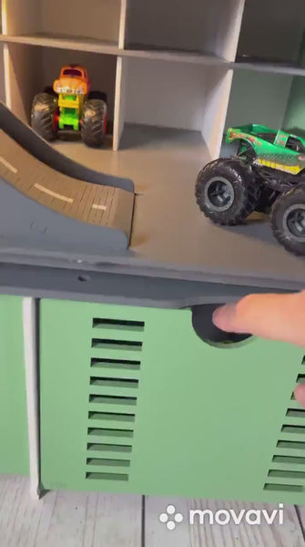 Toy Garage For 1/64 and 1/32 scale toy cars, Personalized Toddler Boy Gift, Toy Road, Ramp with Doors, Gates, Road Markings and Car Wash